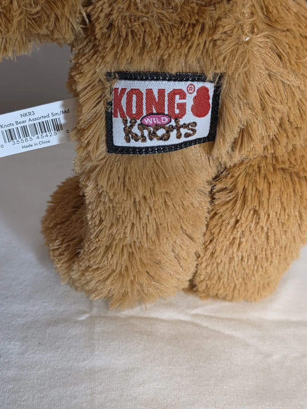 NWT KONG Wild Knots Bear Patches Dog Toy Small/Medium Light Brown Squeaks Soft
